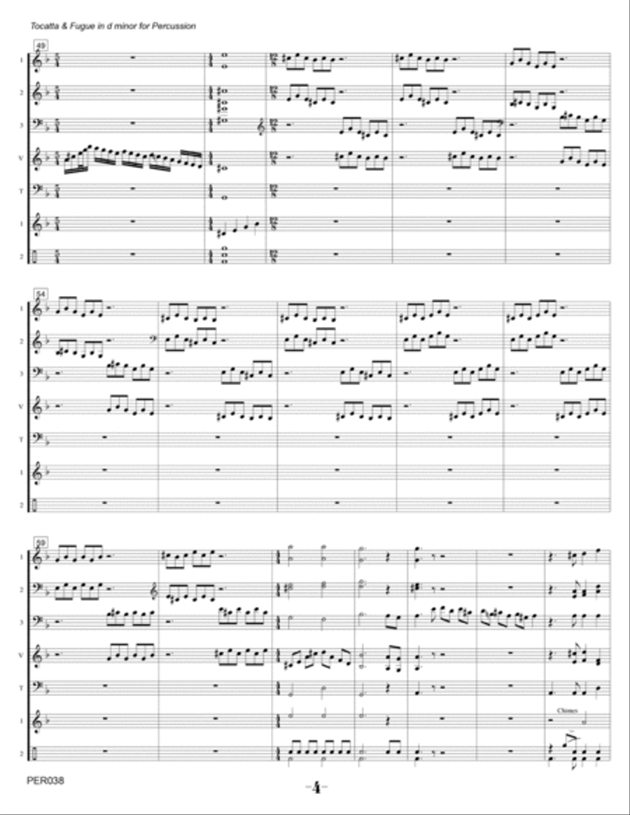 TOCATTA & FUGUE IN D MINOR (Bach - BWV 565) - Percussion Ensemble (Grade 4+) Percussion Ensemble scores gallery preview page 4