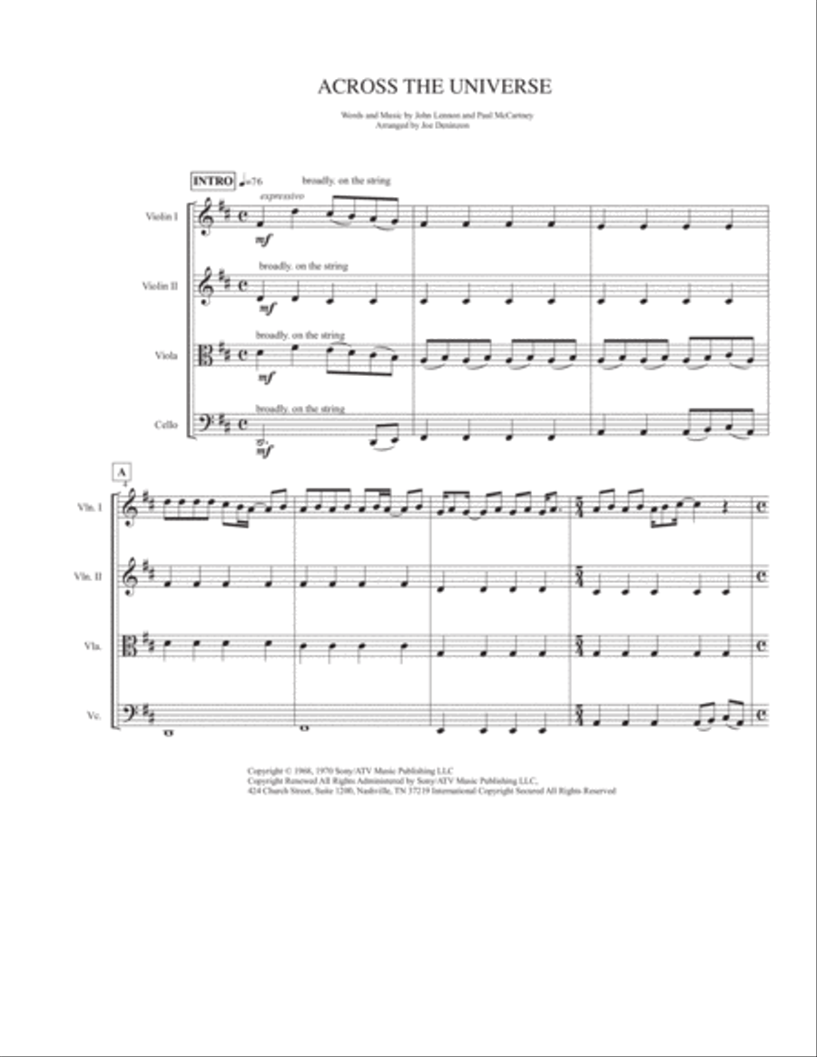 Across The Universe String Quartet scores gallery preview page 1