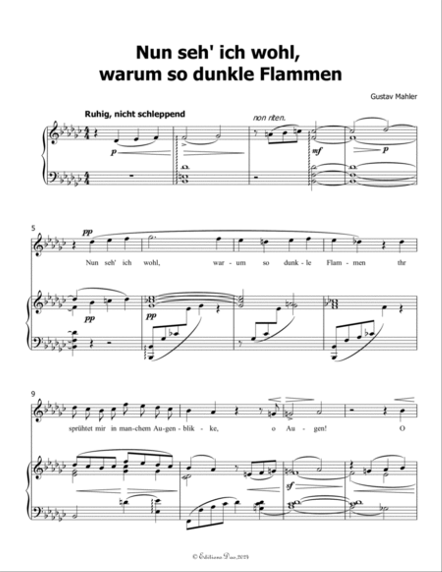 Nun seh ich wohl, by Mahler, in e flat minor, warum so dunkle Flammen Piano, Vocal scores gallery preview page 3