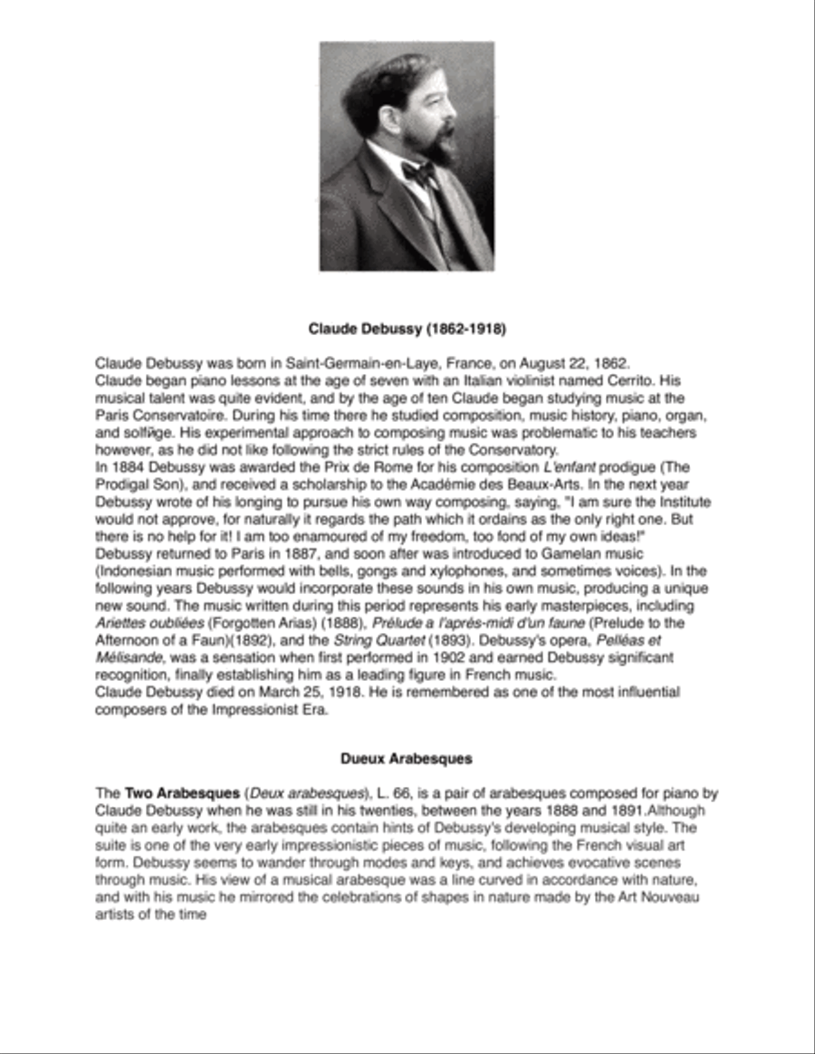 ARABESQUE No.1 in E Major (from Deux Arabesques) by CLAUDE DEBUSSY for PIANO SOLO Piano Solo scores gallery preview page 3