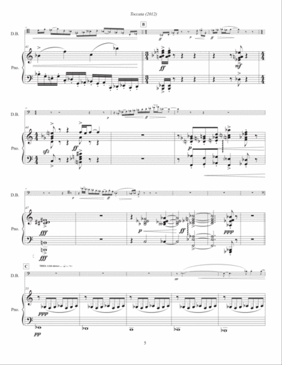 Toccata for Double Bass and Piano (2012, rev. 2020) piano part, newly revised version for double bas Double Bass scores gallery preview page 5