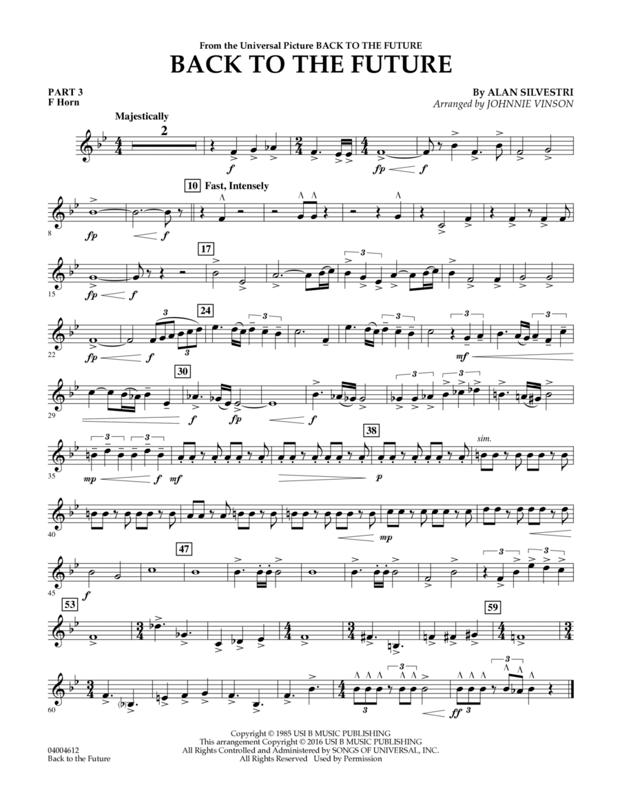 Back to the Future (Main Theme) - Pt.3 - F Horn Concert Band scores gallery preview page 1