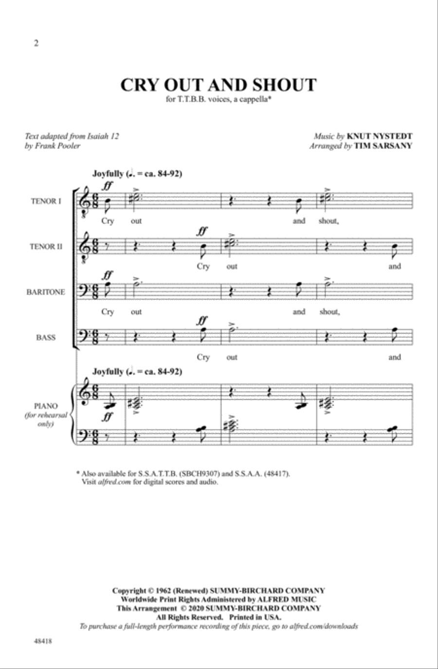 Cry Out and Shout Choir scores gallery preview page 1
