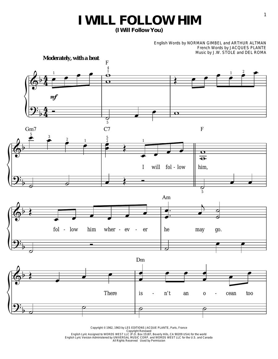 I Will Follow Him (I Will Follow You) Easy Piano scores gallery preview page 1