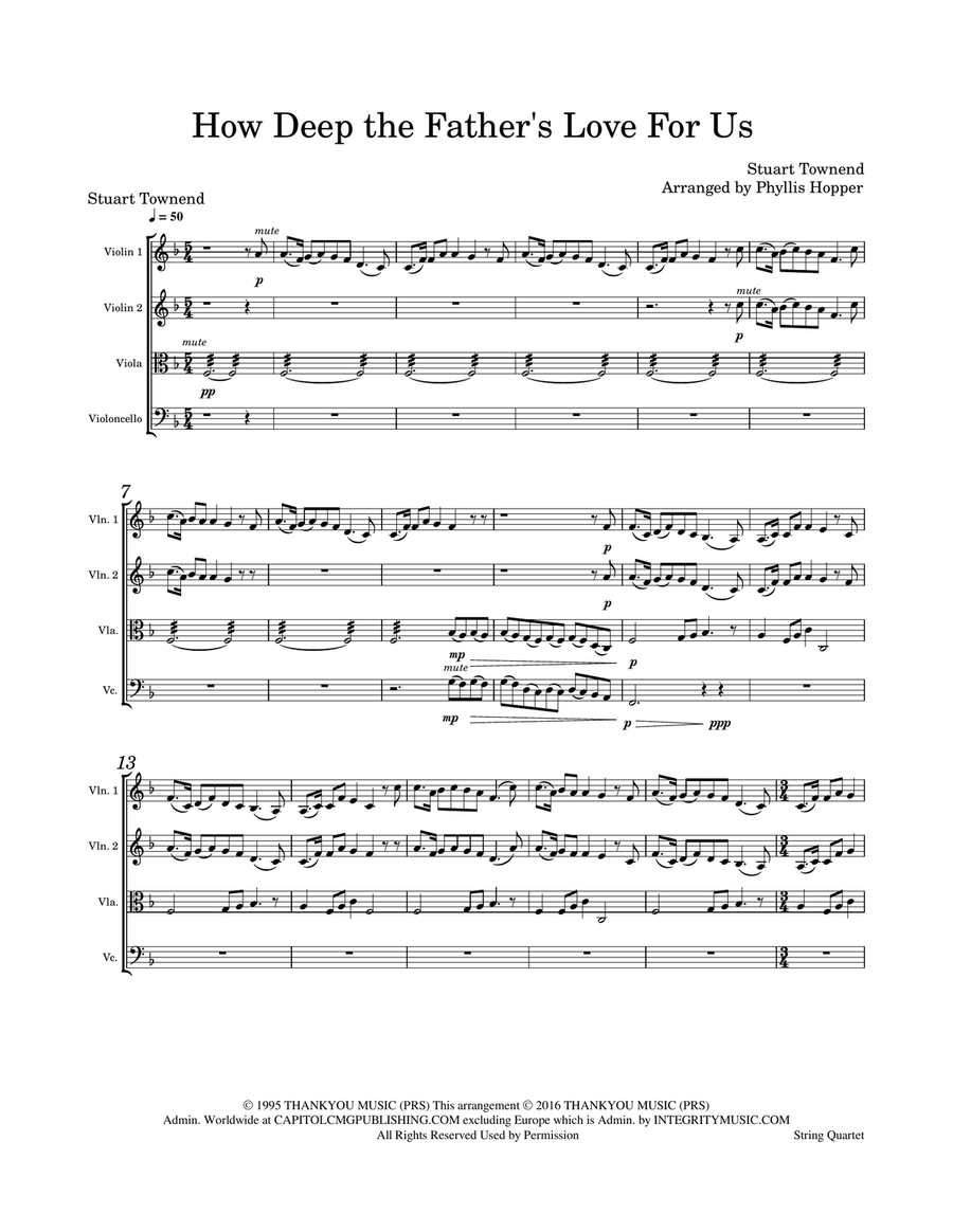 How Deep The Father's Love For Us String Quartet scores gallery preview page 1