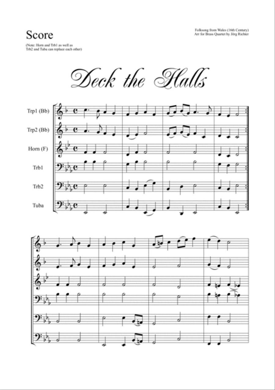 Deck the Halls (Christmas Carol) for Brass Quartet Brass Quartet scores gallery preview page 2