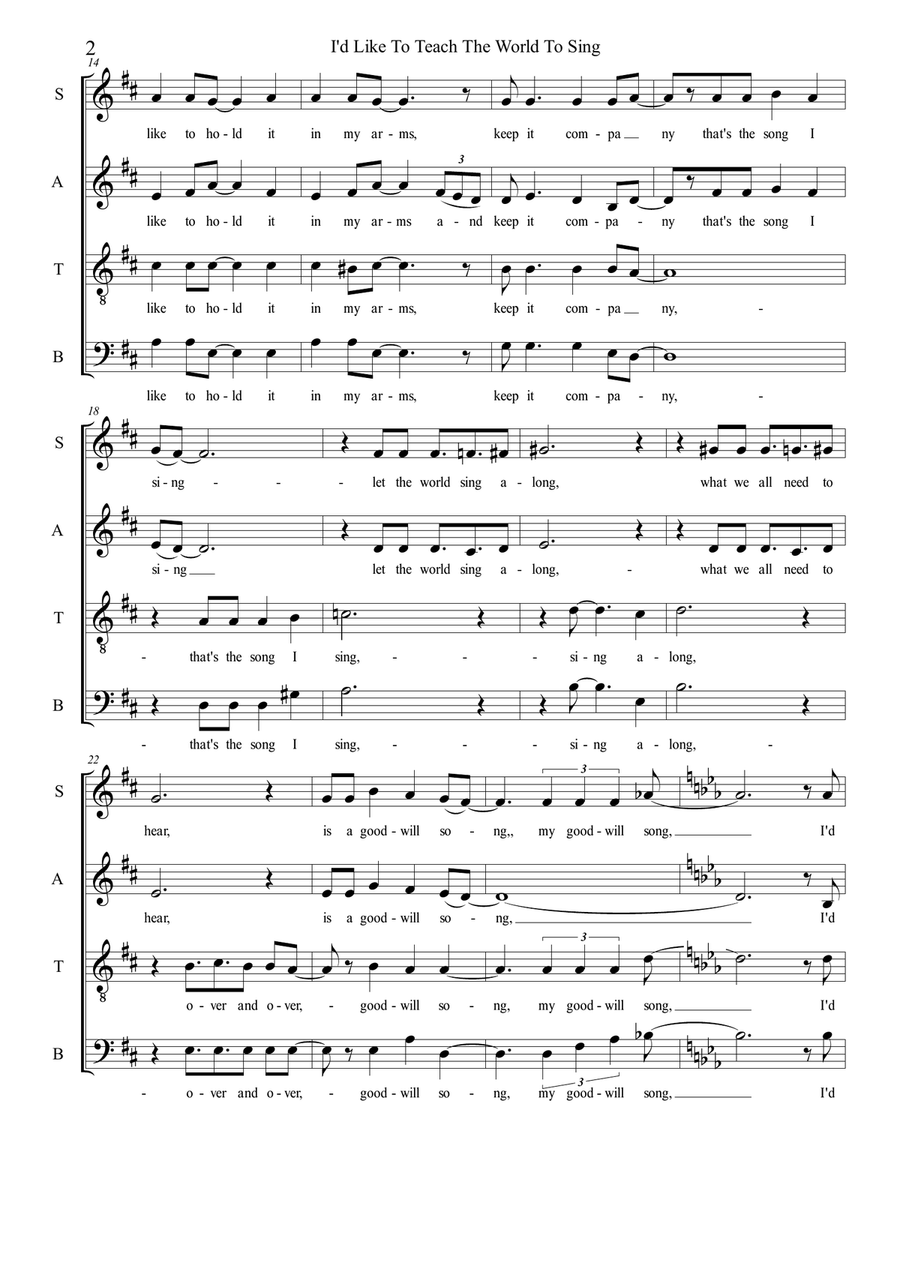 I'd Like To Teach The World To Sing 4-Part scores gallery preview page 2