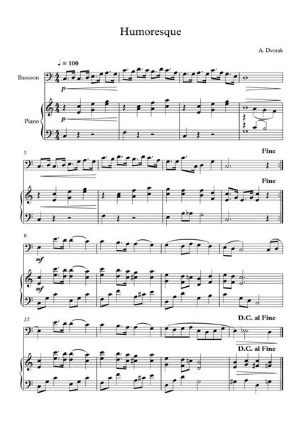 Humoresque - Antonin Dvorak (Bassoon + Piano) image number null