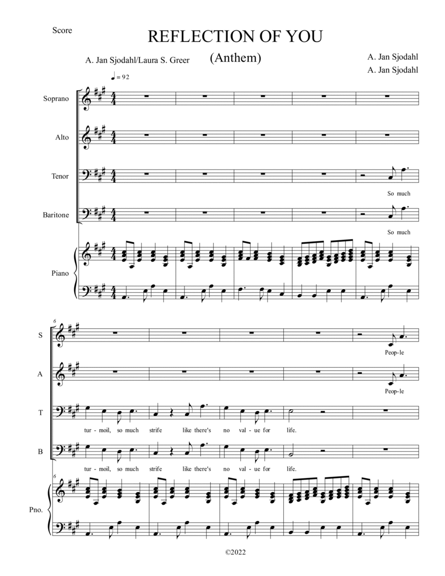 Reflection of You 4-Part scores gallery preview page 1