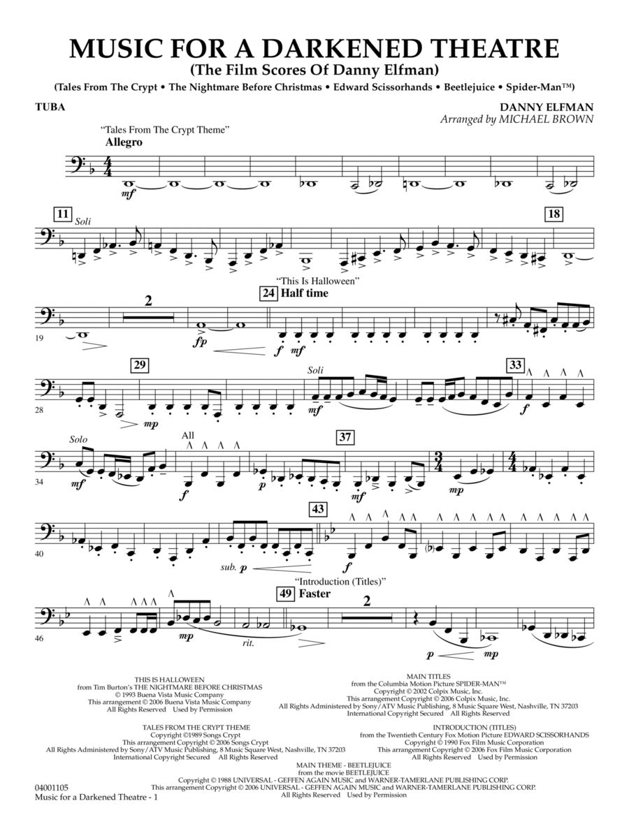 Music for a Darkened Theatre (The Film Scores of Danny Elfman) (arr. Brown) - Tuba