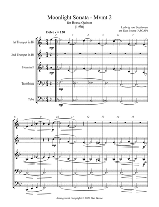 Moonlight Sonata, 2nd Movement (in Bb Major) for Brass Quintet