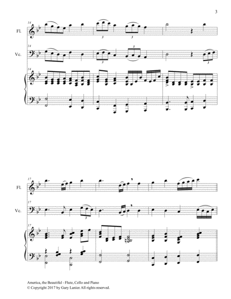 AMERICA, THE BEAUTIFUL (Trio – Flute, Cello and Piano/Score and Parts) image number null