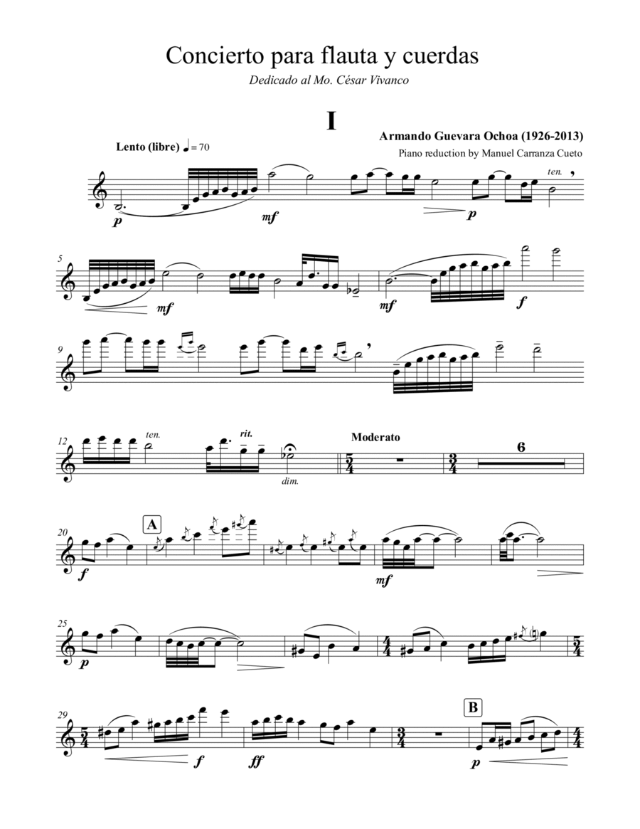 Concierto para flauta y cuerdas (Piano reduction) Flute Solo scores gallery preview page 1