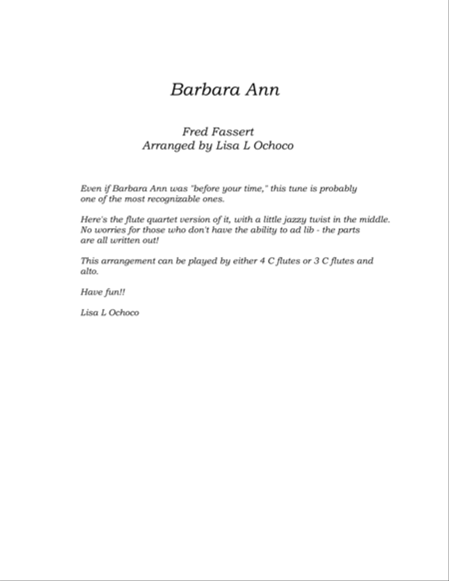 Barbara Ann Barbara Ann Flute Quartet scores gallery preview page 4