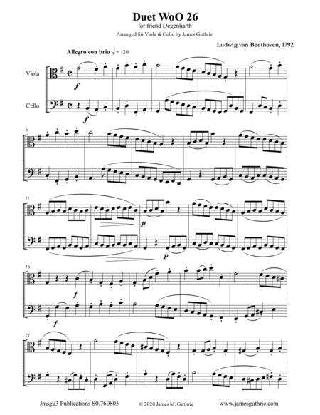 Beethoven: Duet WoO 26 for Viola & Cello image number null