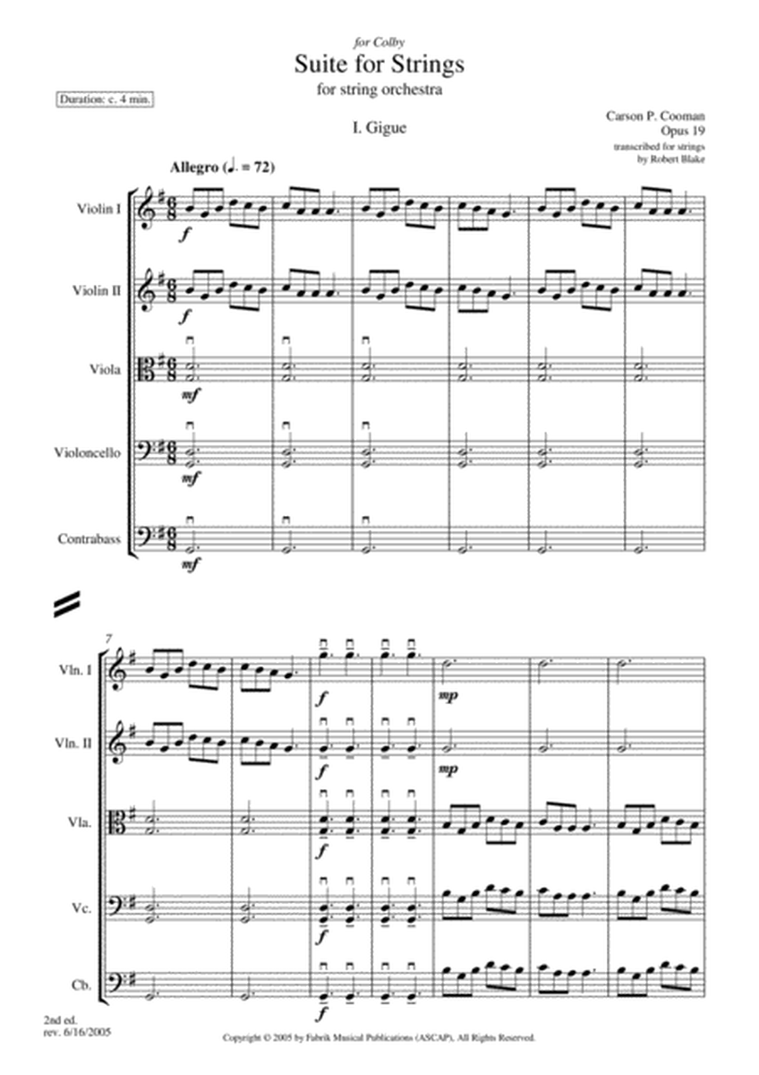 Carson Cooman/Blake: Suite for Strings, score and parts
