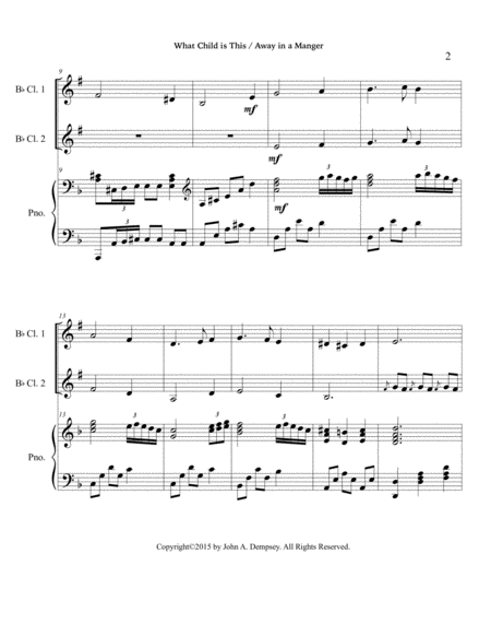 Christmas Medley (What Child is This / Away in a Manger): Trio for Two Clarinets and Piano image number null