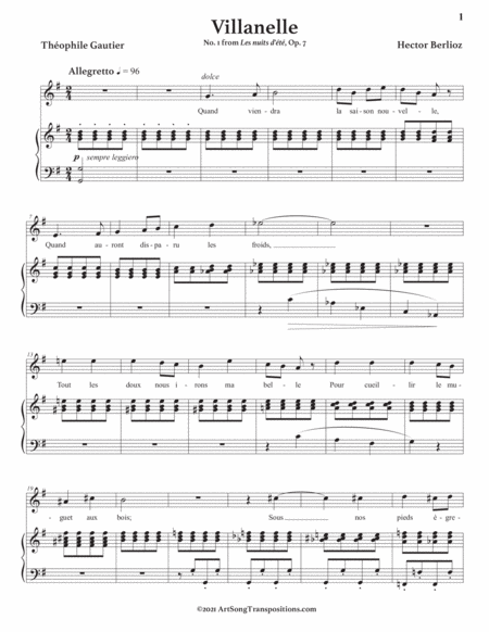 BERLIOZ: Villanelle, Op. 7 no. 1 (transposed to G major)