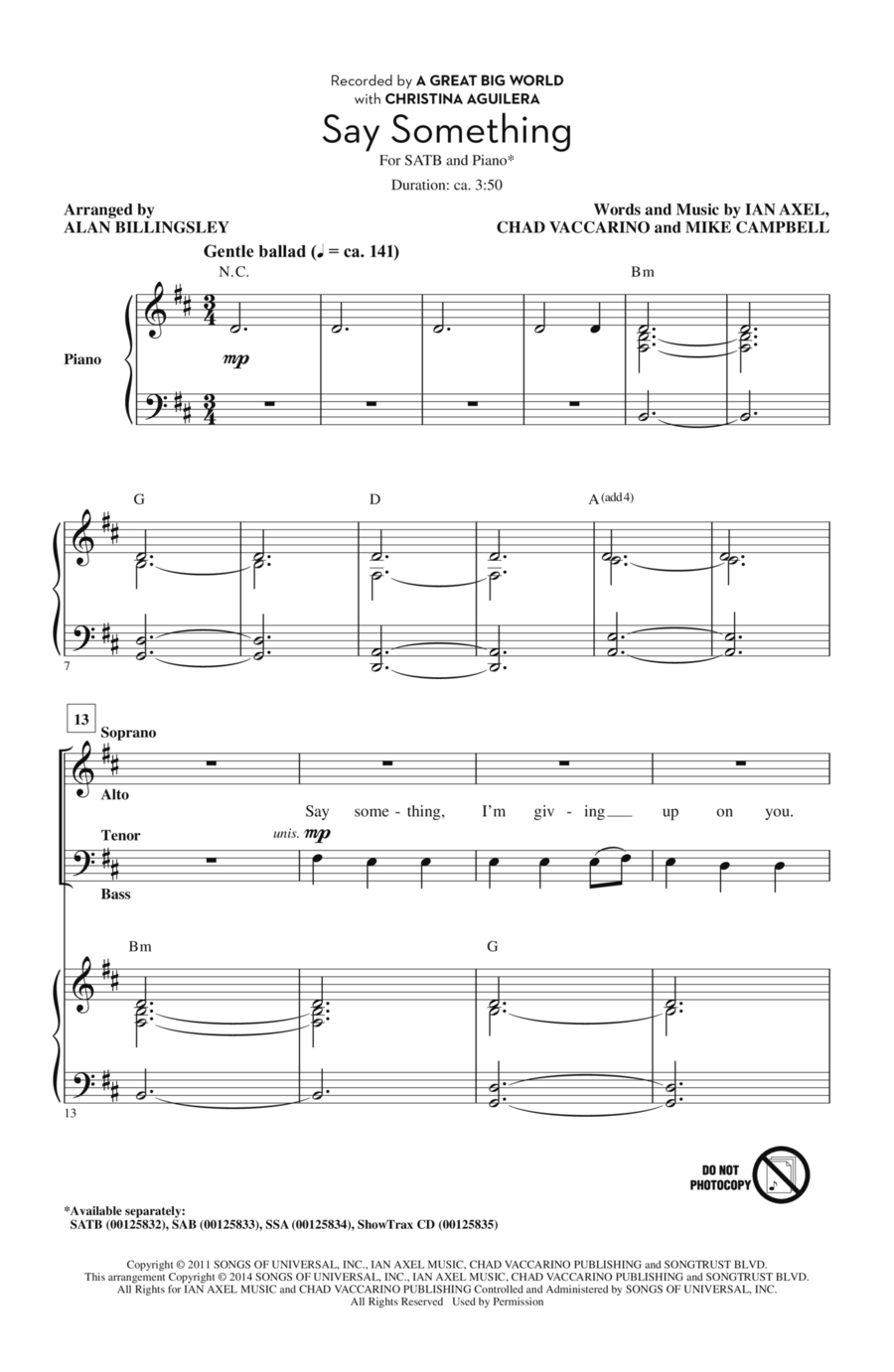 Say Something 4-Part scores gallery preview page 1