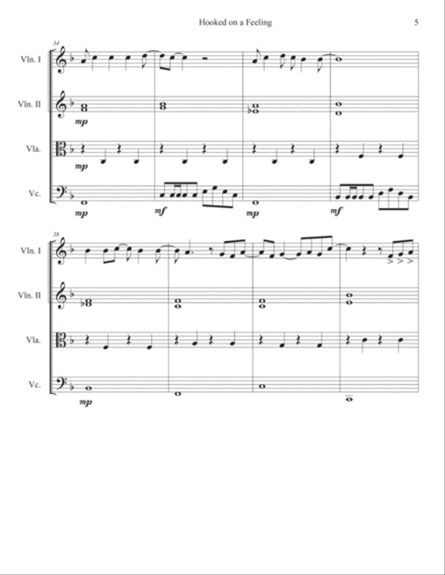 Hooked On A Feeling String Quartet scores gallery preview page 5