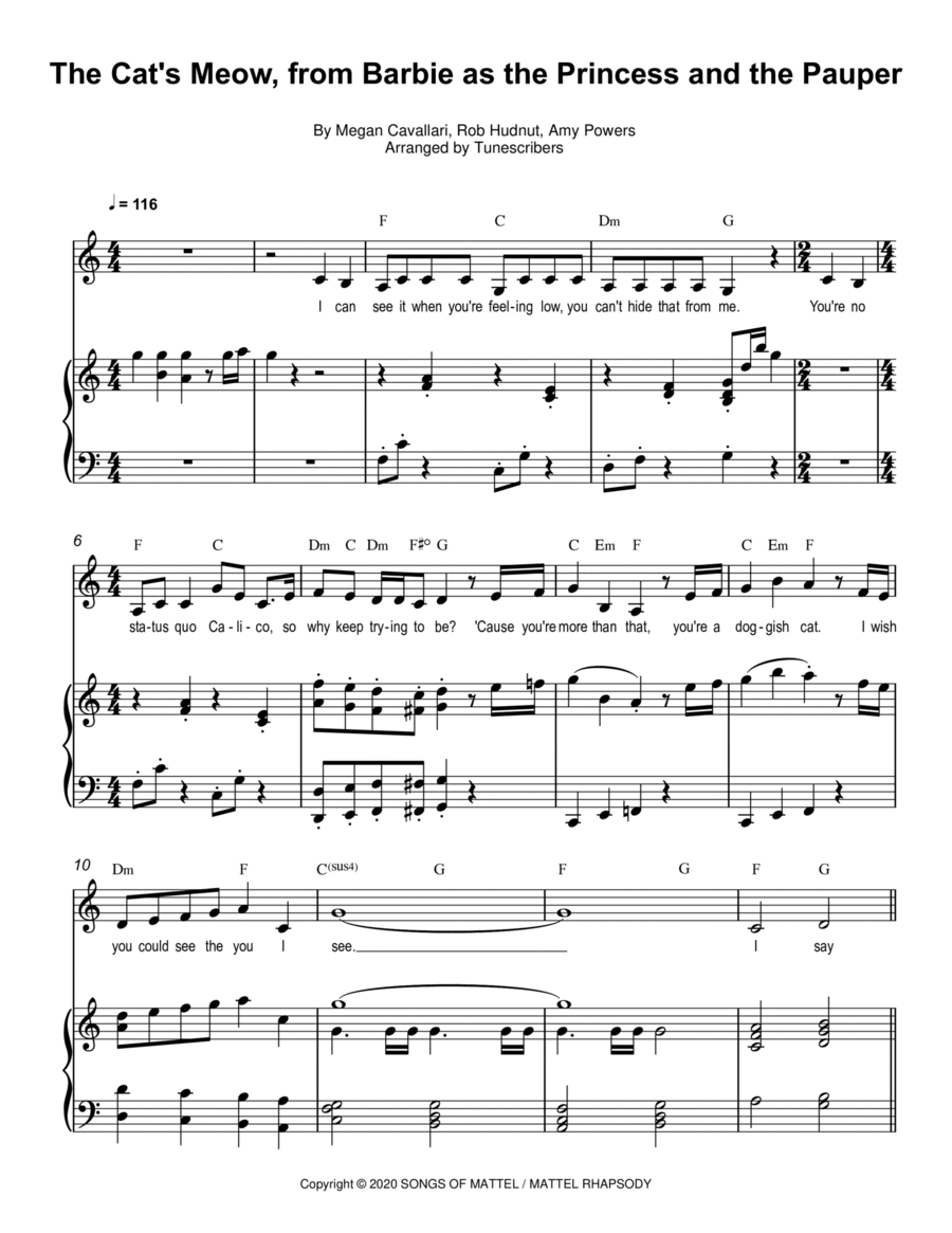 The Cat s Meow from Barbie as the Princess and the Pauper Voice Digital Sheet Music Sheet Music Plus