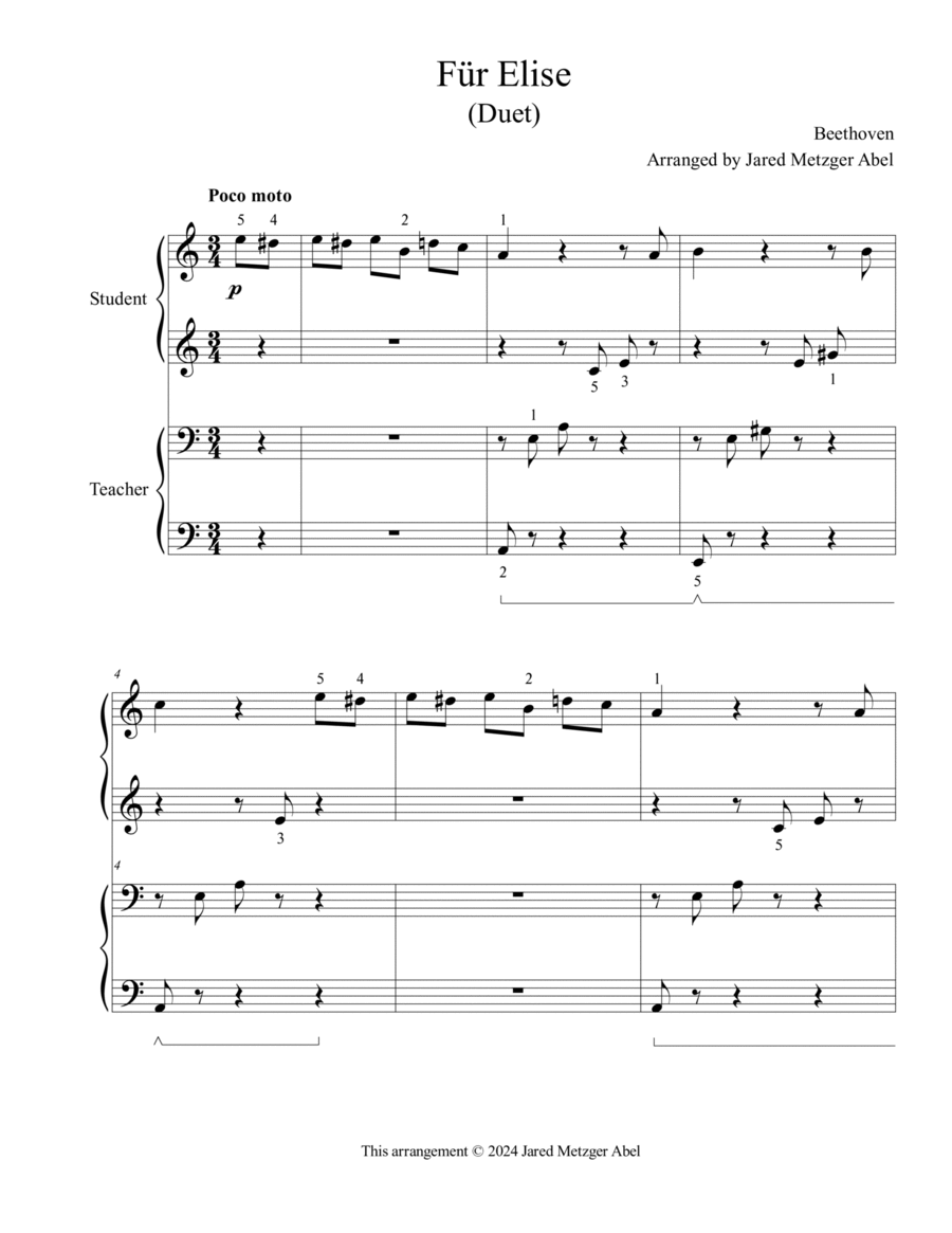 Fur Elise (Easy Duet) Piano Method scores gallery preview page 1
