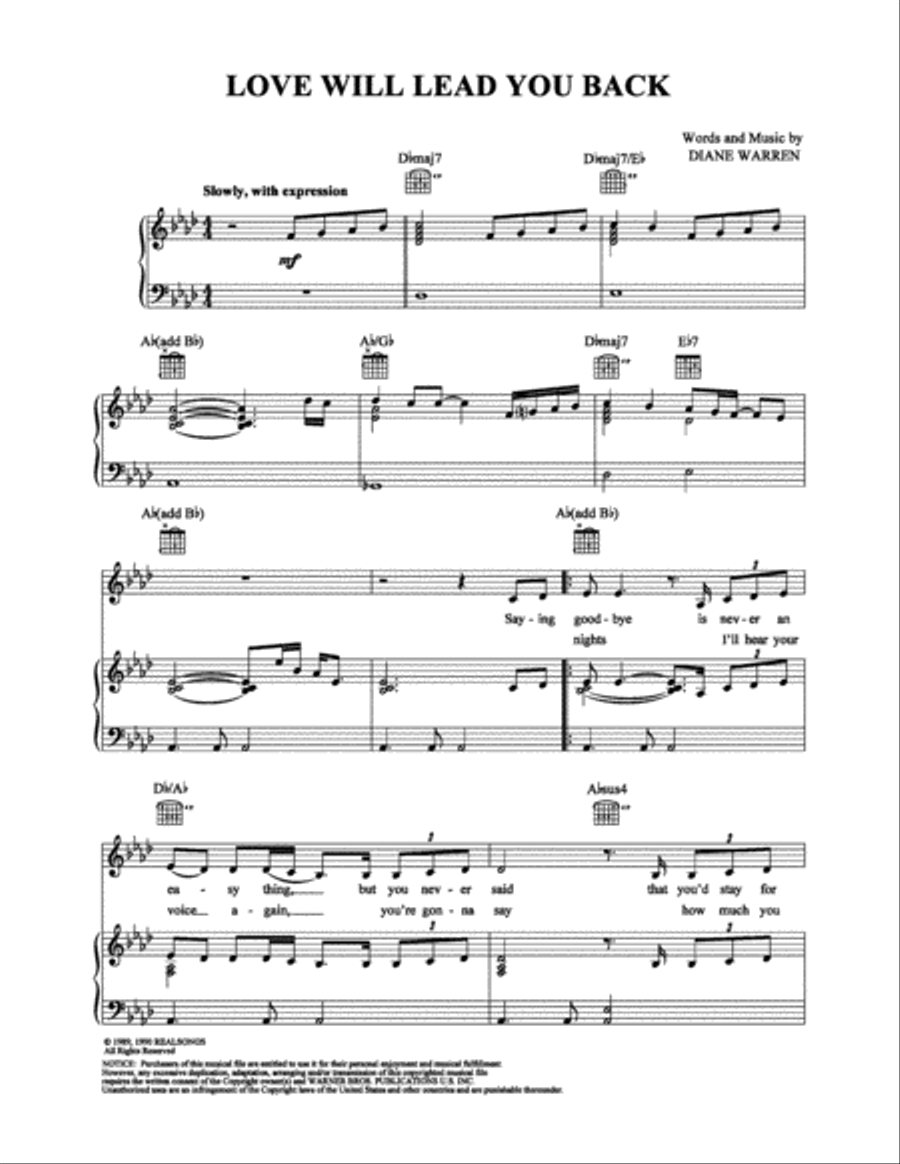 Love Will Lead You Back Piano, Vocal, Guitar scores gallery preview page 1