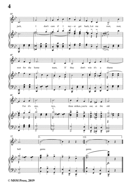 Albert Von Tilzer-Take Me Out To The Ball Game,in B flat Major,for Voice&Piano image number null