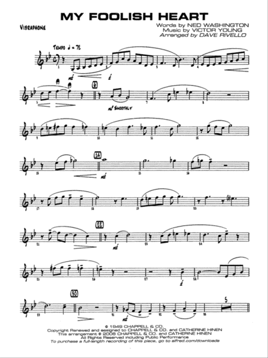 My Foolish Heart: Vibraphone Jazz Ensemble scores gallery preview page 1
