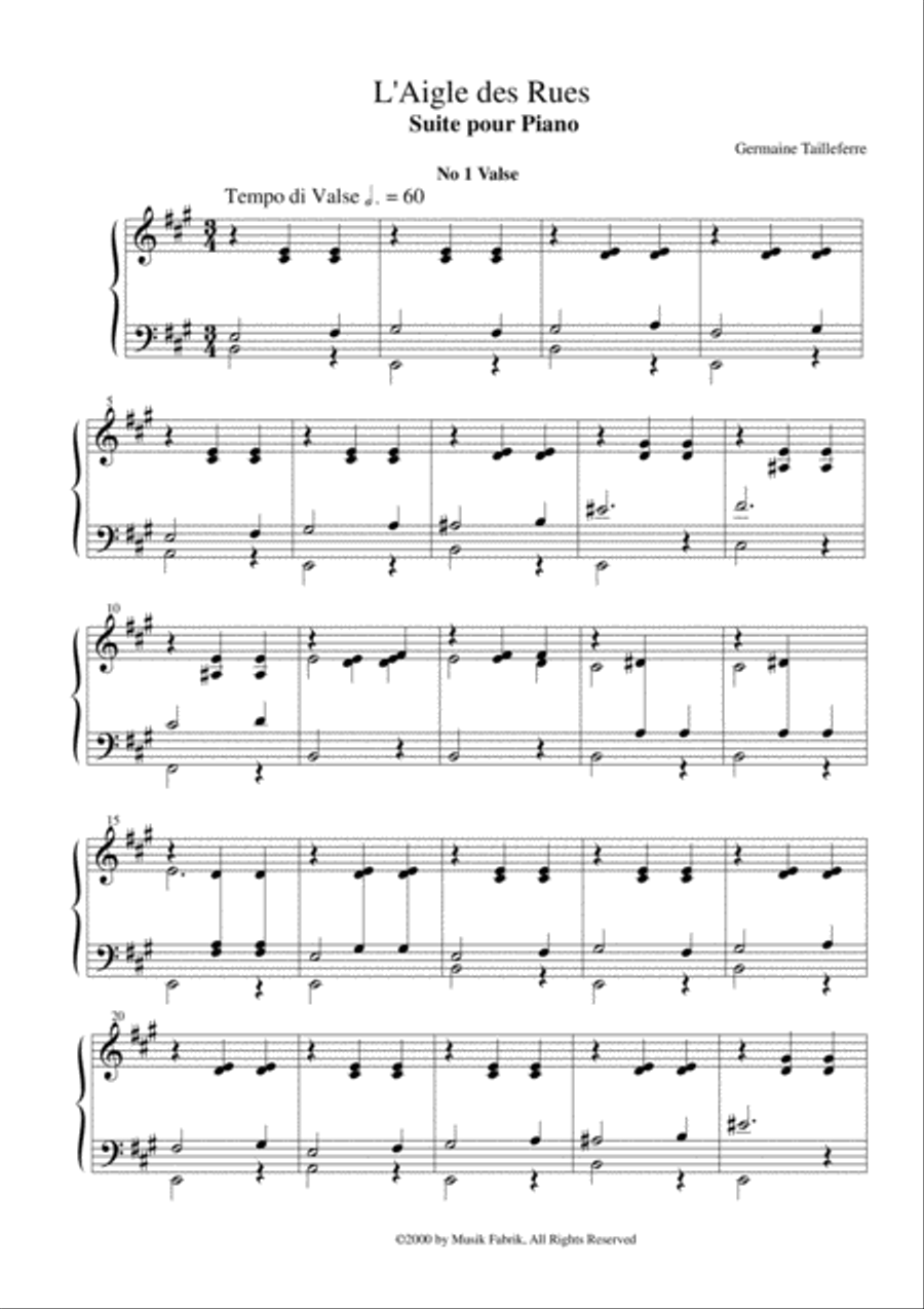 Germaine Tailleferre: L'Aigle des Rues, Suite of five pieces for piano Piano Solo scores gallery preview page 2