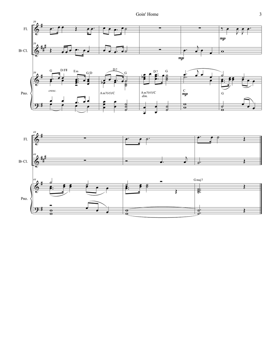Goin' Home (Duet for Flute and Bb-Clarinet) Woodwind Duet scores gallery preview page 3