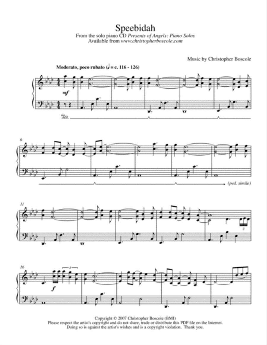 Speebidah Piano Solo by Christopher Boscole Piano Solo scores gallery preview page 1