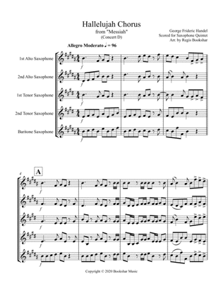 Hallelujah (from "Messiah") (D) (Saxophone Quintet - 2 Alto, 2 Tenor, 1 Bari)