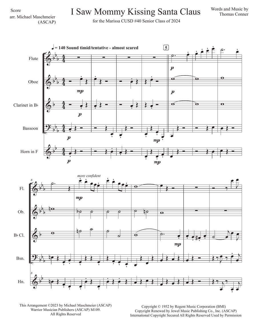 I Saw Mommy Kissing Santa Claus Woodwind Quintet scores gallery preview page 2