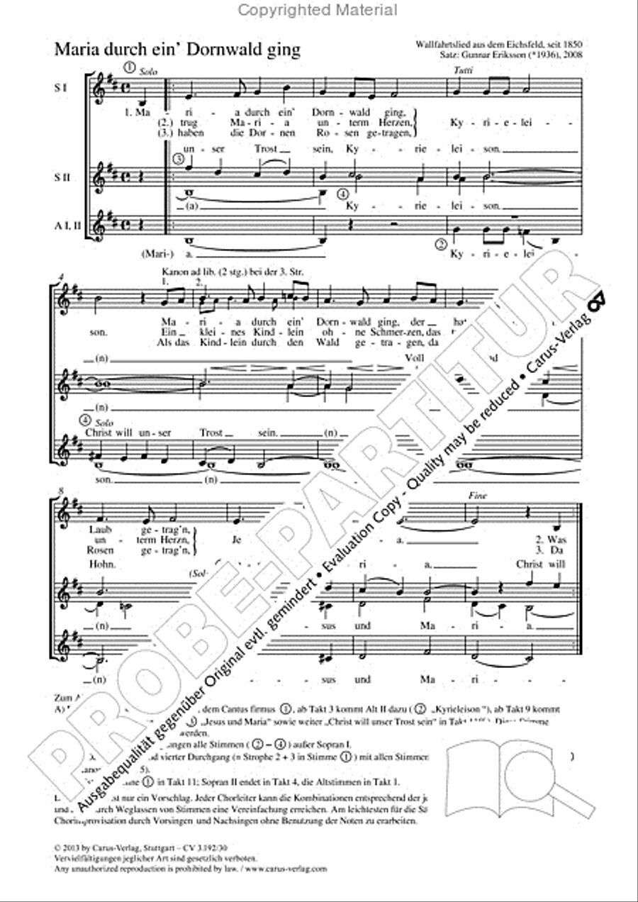 Blest Mary wanders through the thorn (Maria durch ein' Dornwald ging) SSAA scores gallery preview page 2