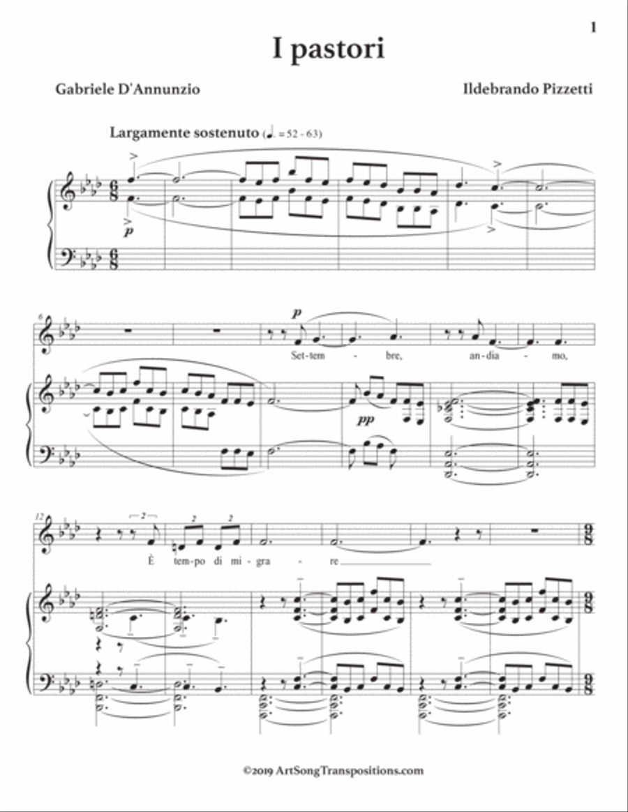 PIZZETTI: I pastori (transposed to F minor) Voice scores gallery preview page 2