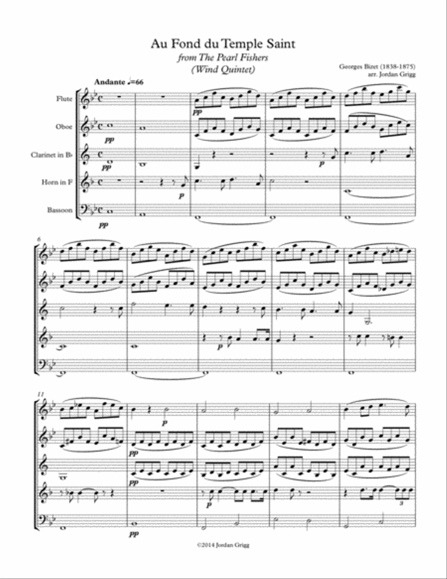 Au Fond du Temple Saint from the The Pearl Fishers (Wind Quintet) Woodwind Quintet scores gallery preview page 1