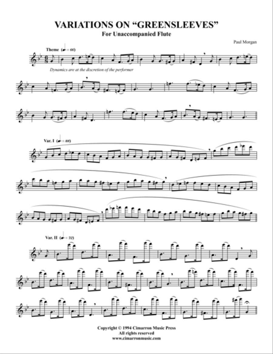 Greensleeves - Variations Flute Solo scores gallery preview page 1