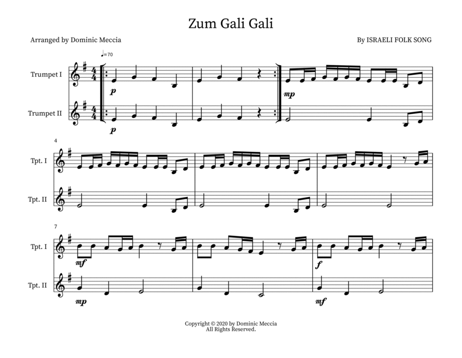 Zum Gali Gali Trumpet Duet scores gallery preview page 1