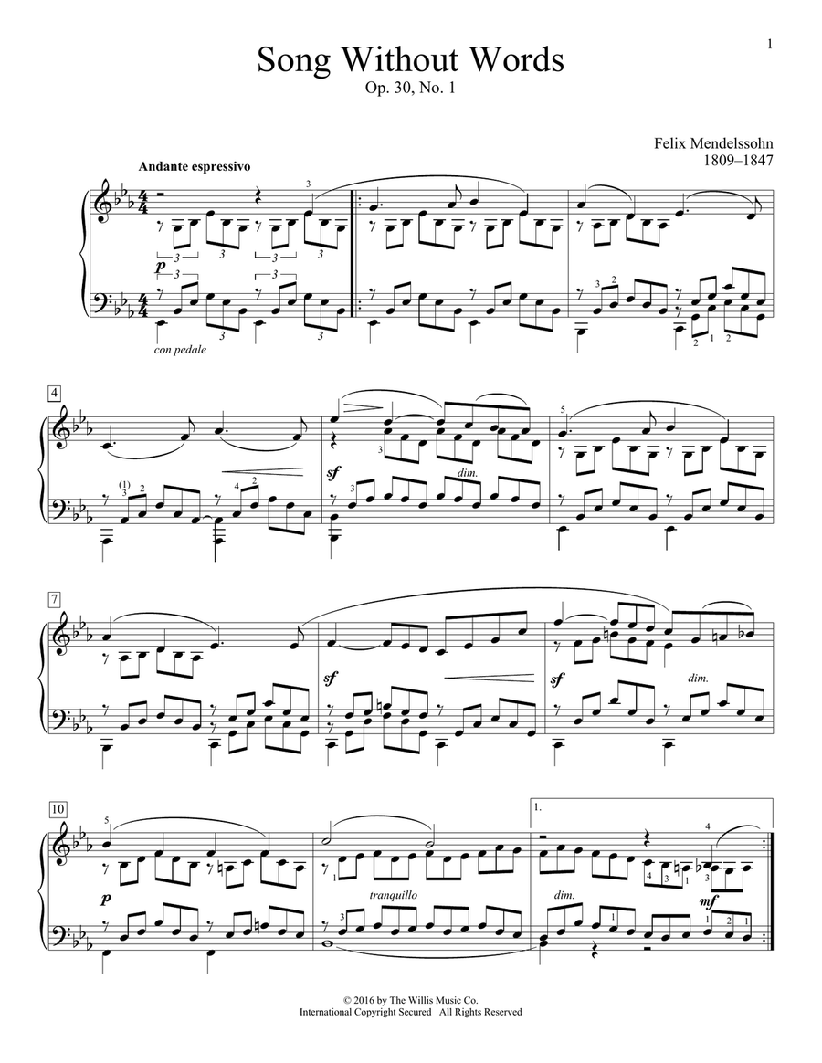 Song Without Words, Op. 30, No. 1 Piano Method scores gallery preview page 1