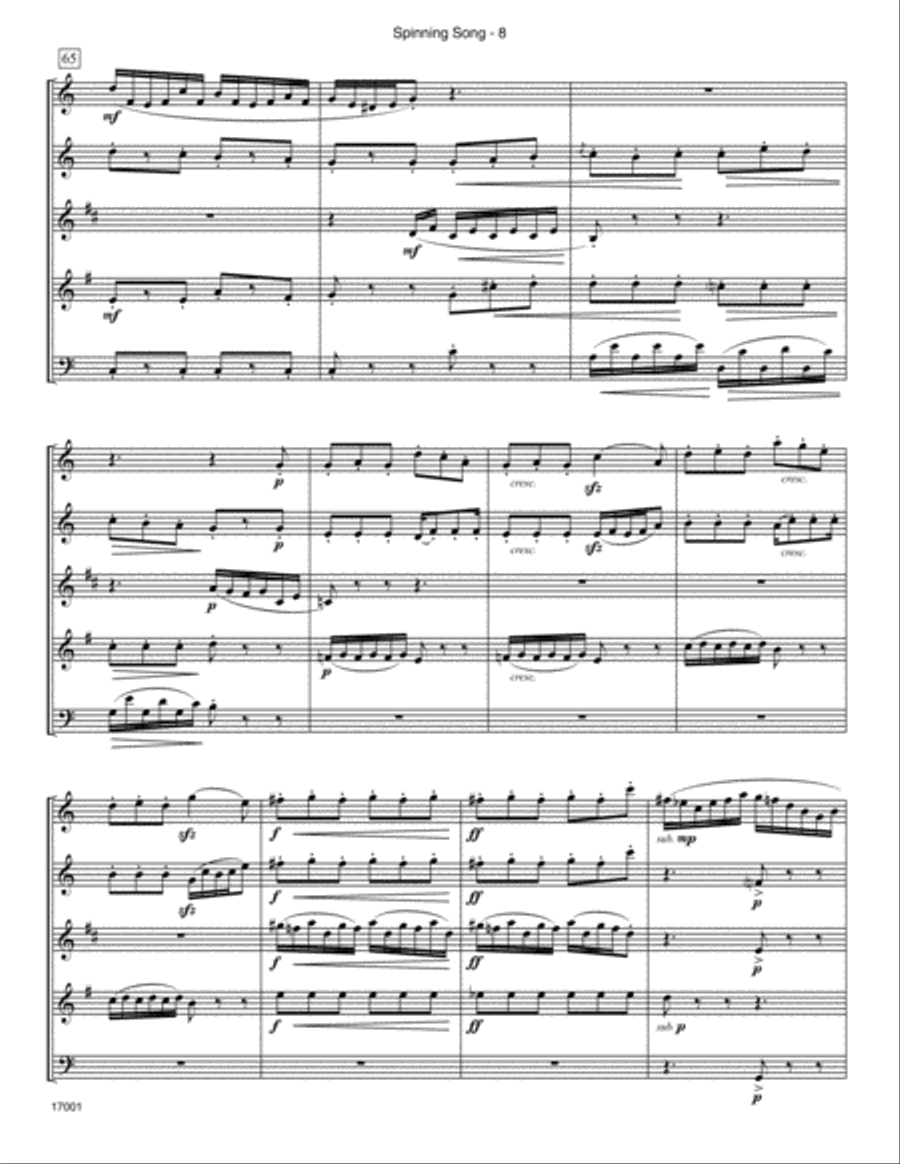 Spinning Song (from Song Without Words, Op. 67, No. 4) Woodwind Quintet scores gallery preview page 9