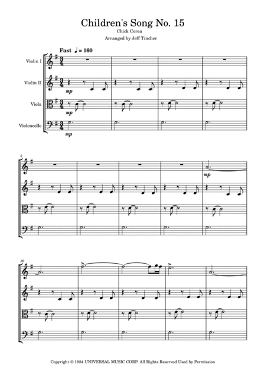 Children's Song No. 15 String Quartet scores gallery preview page 2