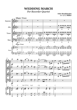 Wedding March - For Recorder Quartet and Piano - With chords
