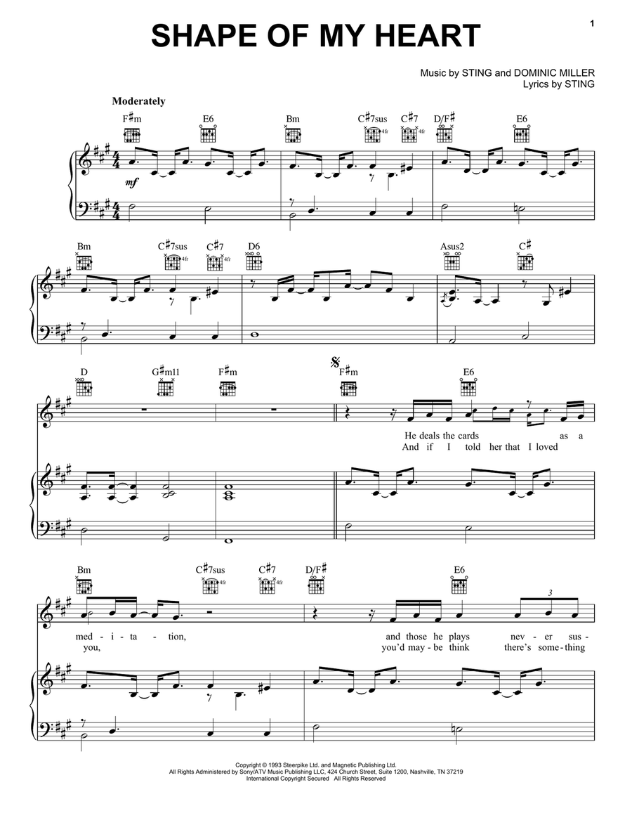 Shape Of My Heart Piano, Vocal scores gallery preview page 1
