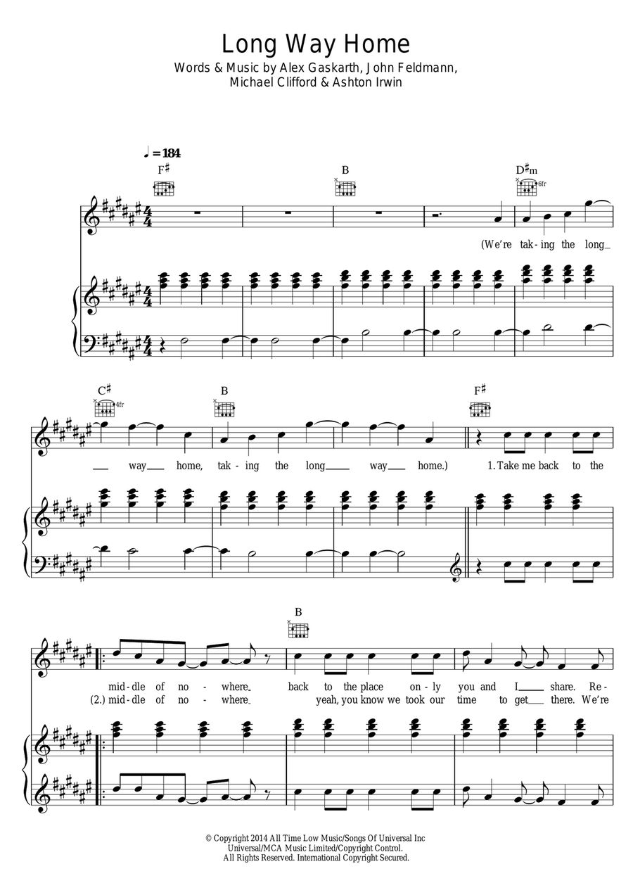 Long Way Home Piano, Vocal, Guitar scores gallery preview page 1