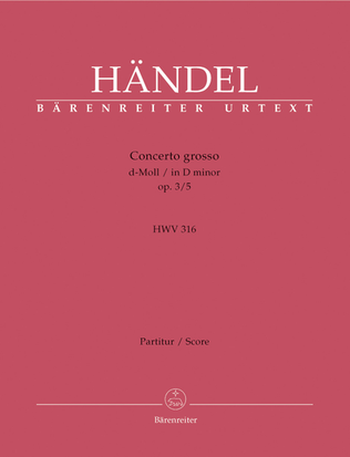 Book cover for Concerto grosso d minor, Op. 3/5 HWV 316