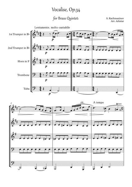 Rachmaninov: Vocalise for Brass Quintet image number null
