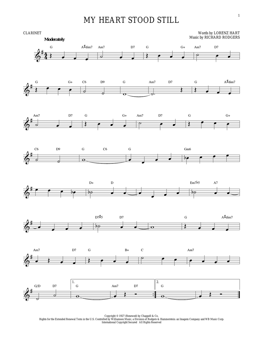 My Heart Stood Still Clarinet Solo scores gallery preview page 1