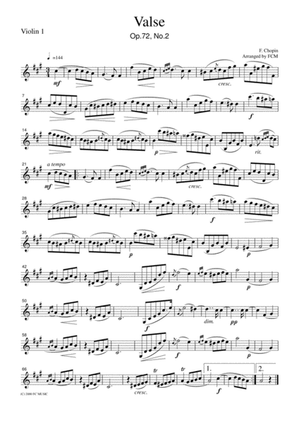 Chopin Valse OP.72, No.2, for string quartet, CC002 image number null