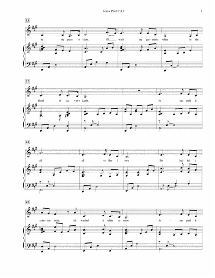 Jesus Paid It All, for Voice and Piano (feat. Stephanie Immordino) Voice Solo scores gallery preview page 4